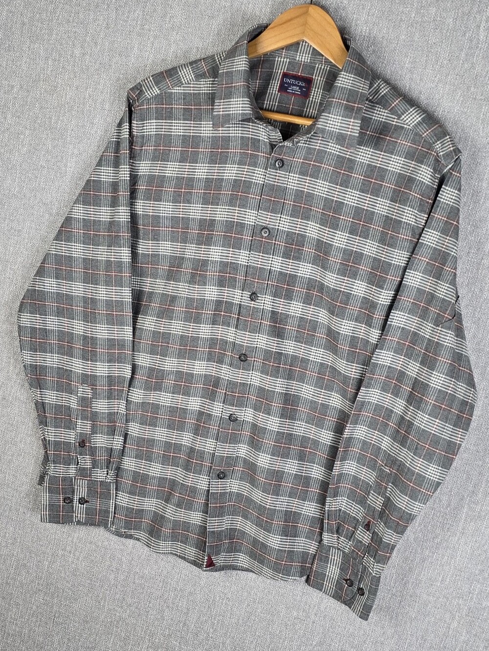 UNTUCKit Gray Check Flannel Shirt Mens Sz L